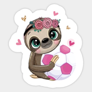 Sloth Hug Pink Sport Ball Girls Soccer Football Love .. Sticker